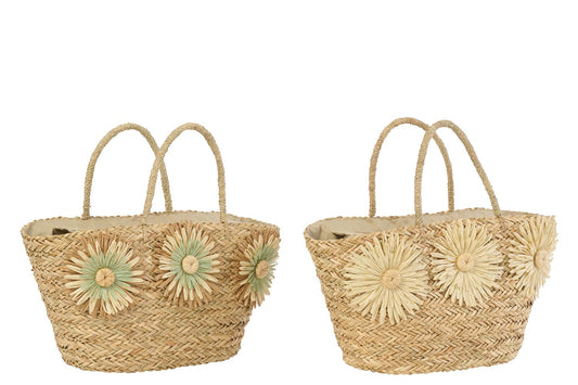 J-Line veske Sunflower Seagrass Natural lyse blomster