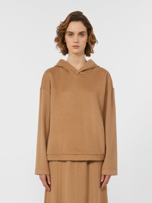 Oscuri hettegenser med drapering i jersey Camel - ZhosLaila