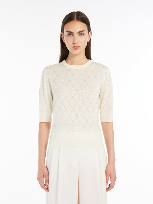 Max Mara Studio Patrik Argyle-genser i silke og ull Off-White