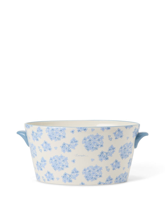 Blomsterpotte med hank i steintøy Blå/hvit Ø:30cm