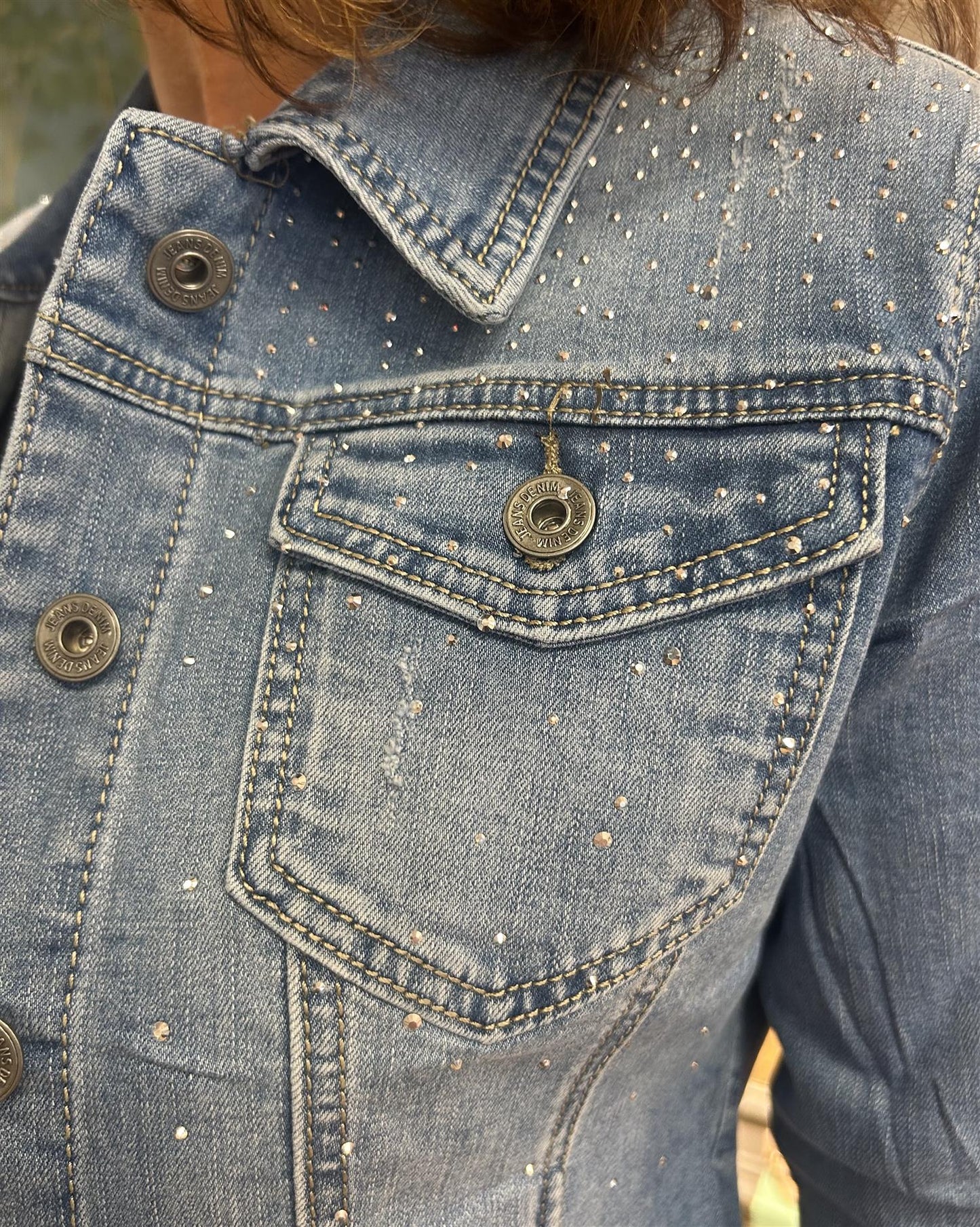 Simplicity denim jakke med strass