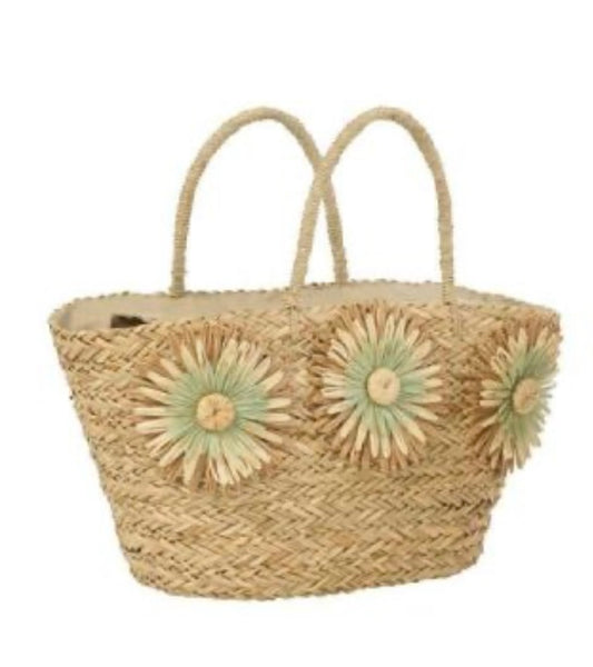 J-Line veske Sunflower Seagrass Natural grønne blomster