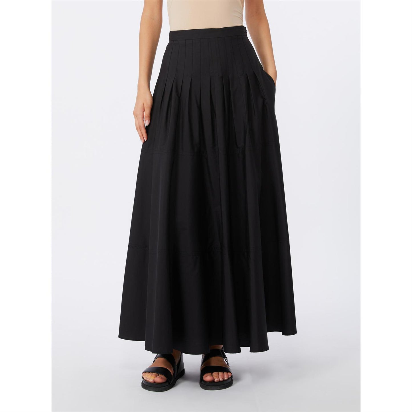 Max Mara Mstopera Langt skjørt i bomullspoplin Sort