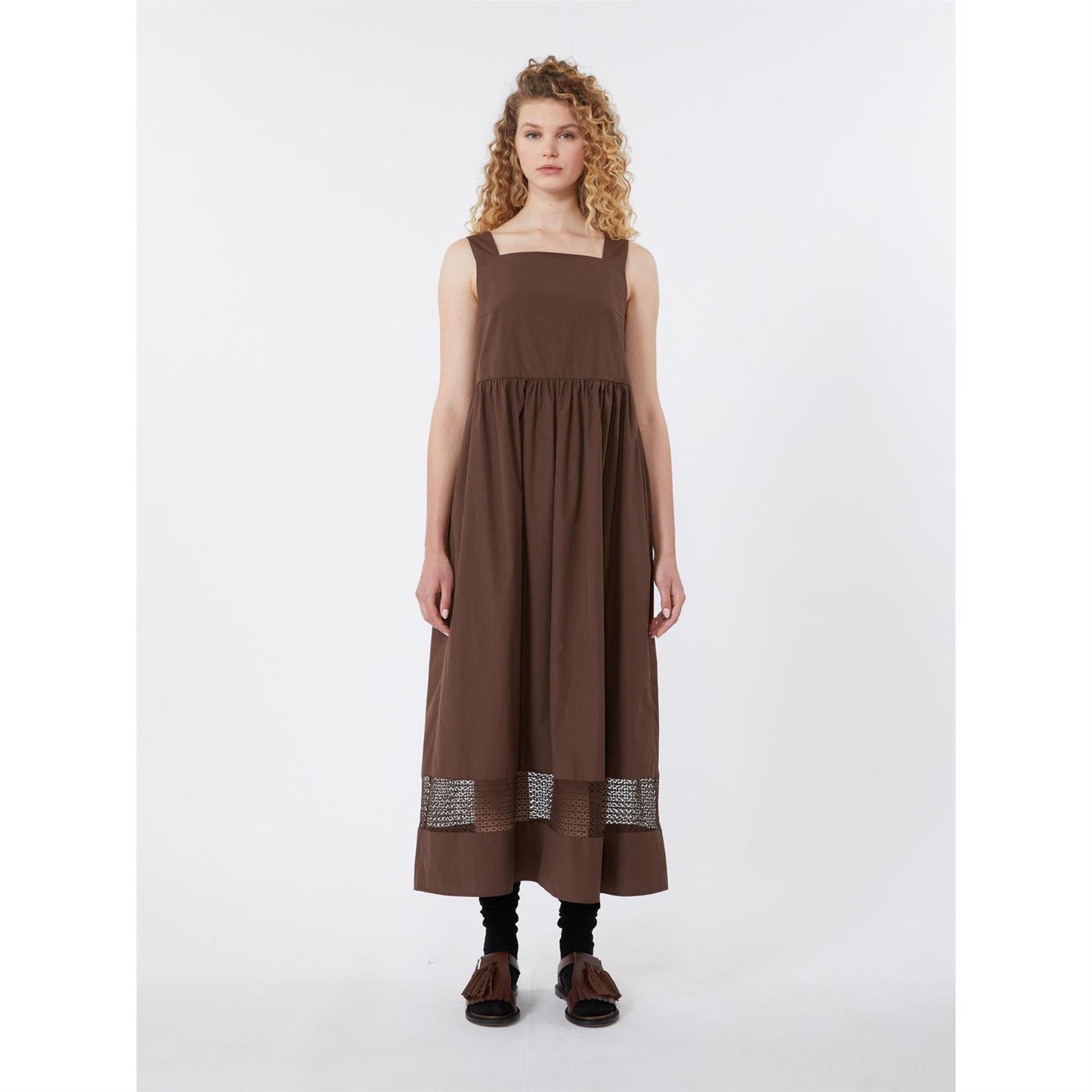 Max Mara Wkdgola Ermeløs kjole i Bomullspoplin Sjokolade