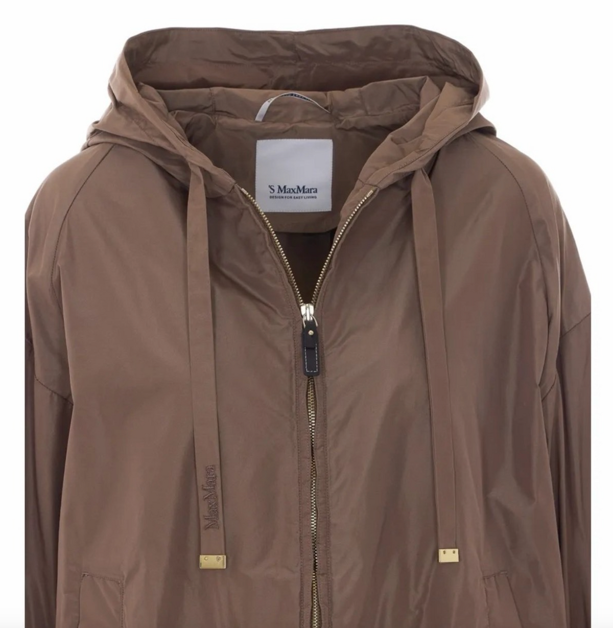 Max Mara Vannavvisende taftjakke med hette Brun