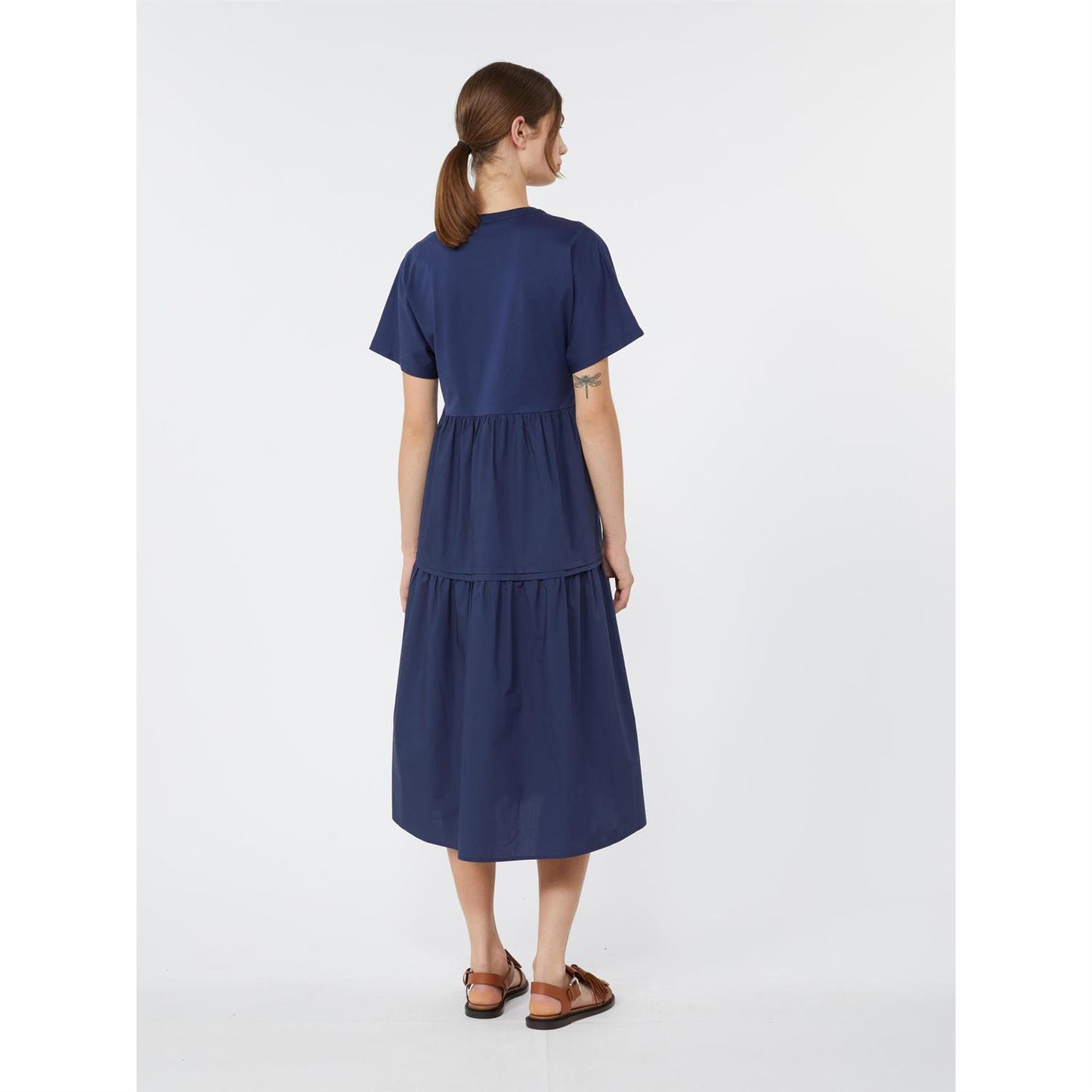 Max Mara Wkdcapsula kjole i bomullsjersey med Volanger Marineblå