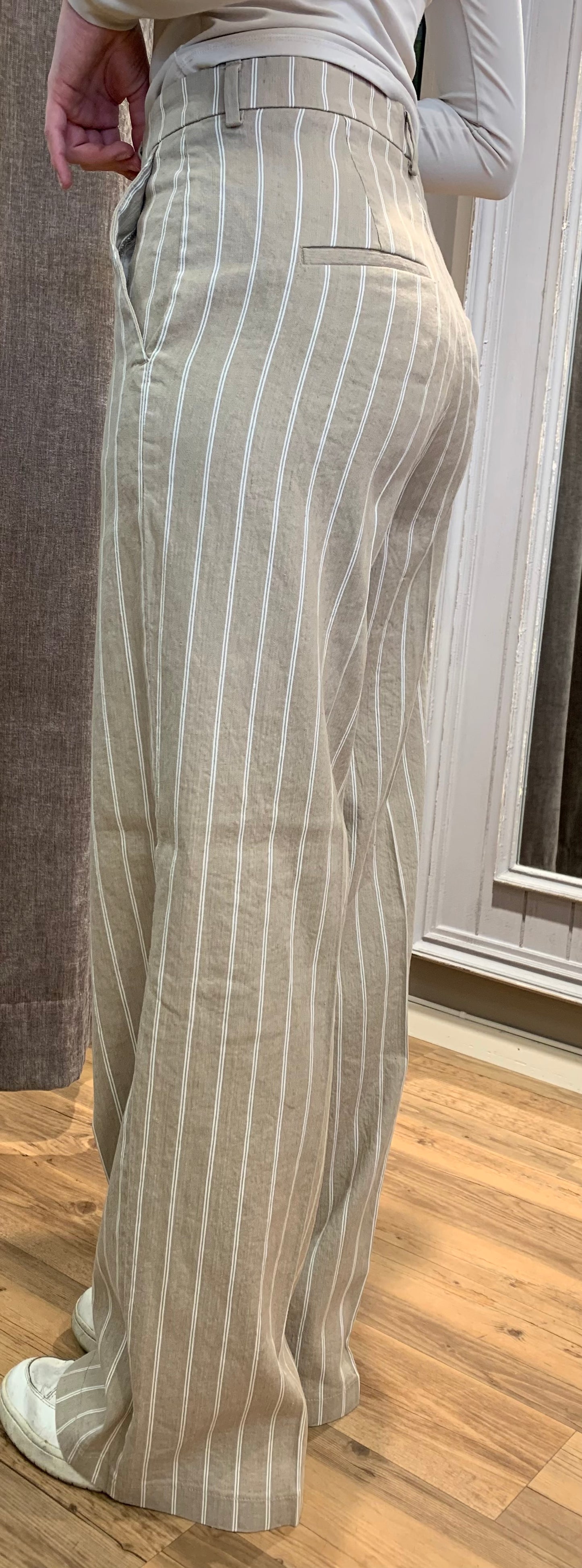 Cambio Mira vid lin bukse lang Pinstripe sandstorm/crem