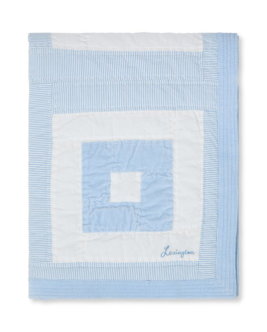 Lexington Home Quiltet patchwork sengeteppe i økologisk bomull Blå/hvit 160x240cm