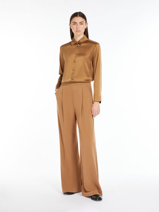 Max Mara Leisur Finire Stretch-satengskjorte i silke Tobakk