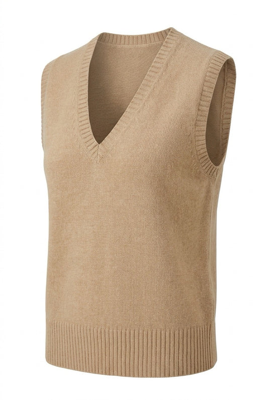Fluid deep V vest camel