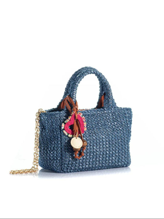 Kooreloo Mini Charming Tote Raffia Blå