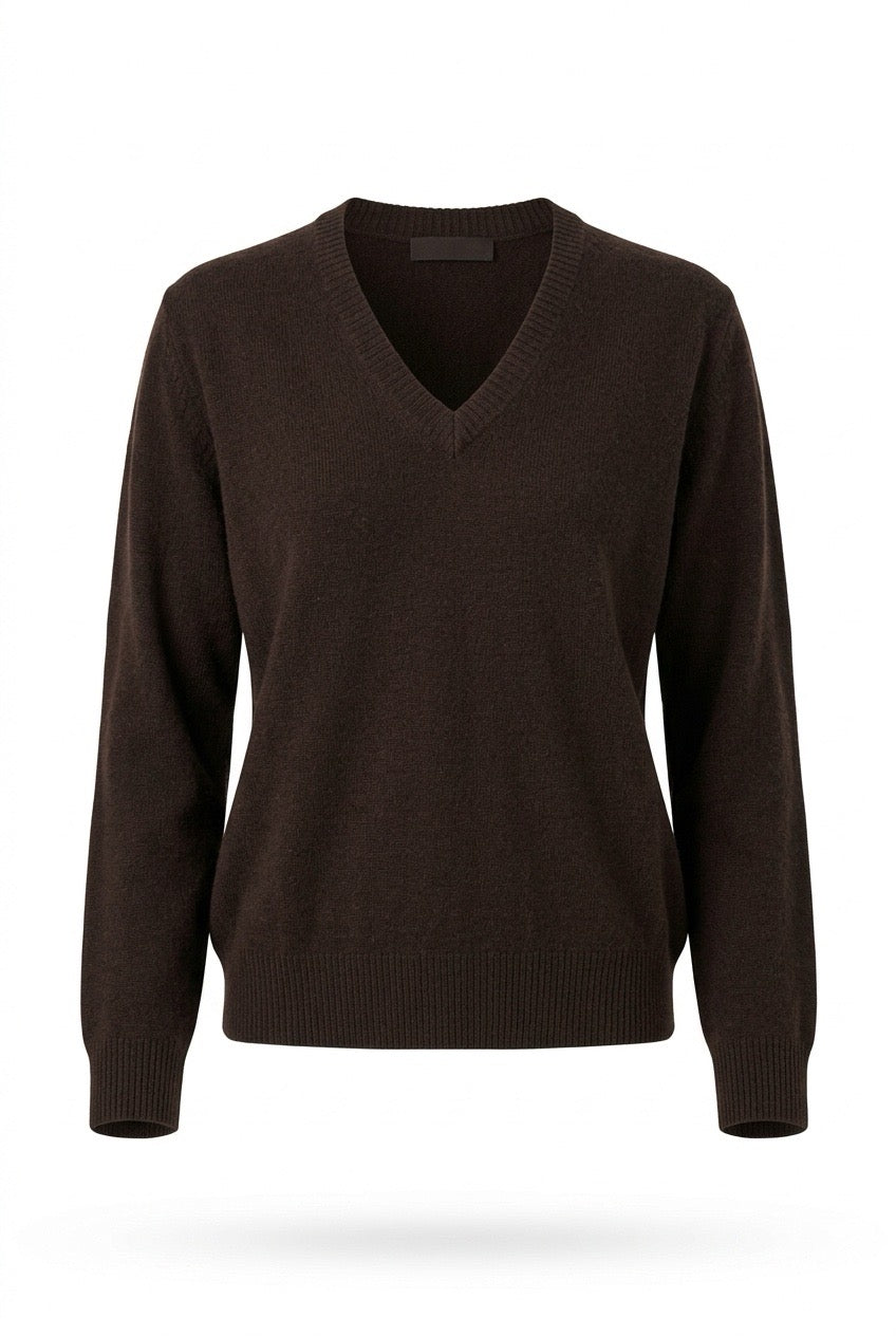 Henderson Cashmere Genser med V-hals i mokkafarge