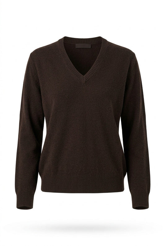 Henderson Cashmere Genser med V-hals i mokkafarge