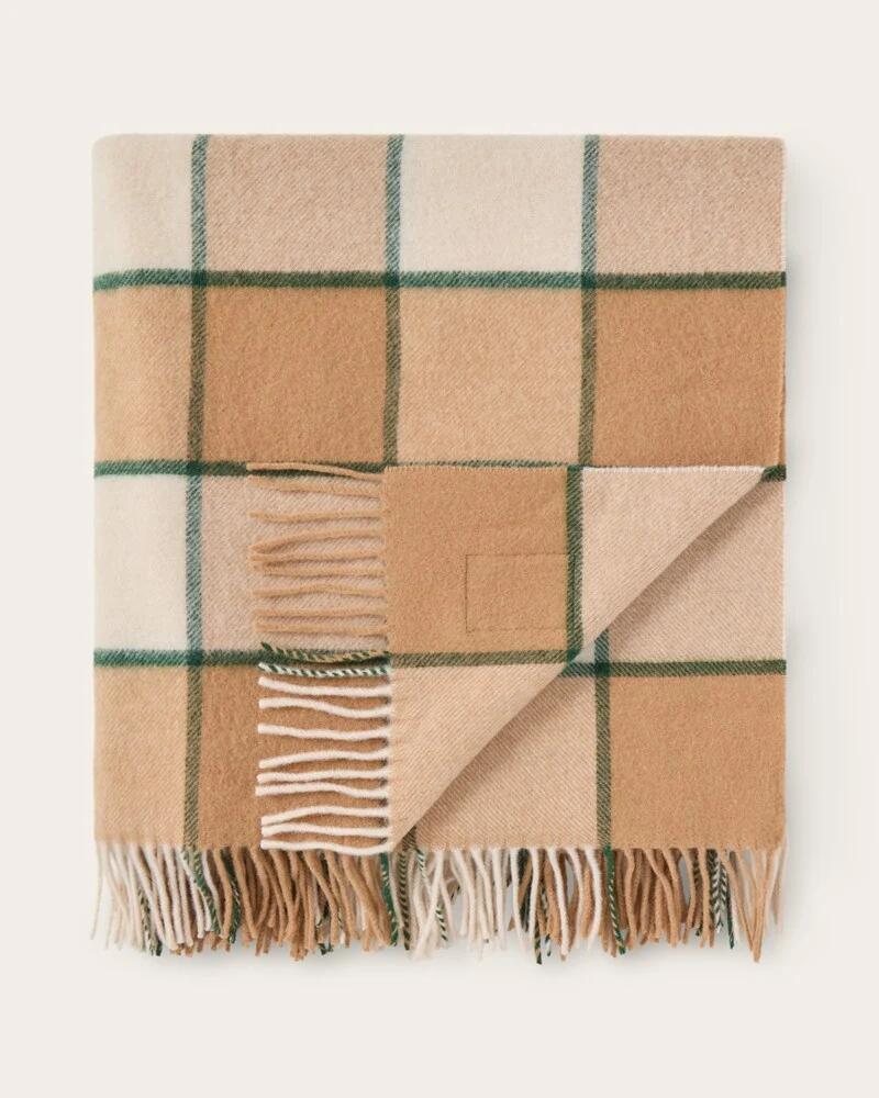 Lexington Home Rutet pledd i resirkulert ull Beige/lys beige/grønn