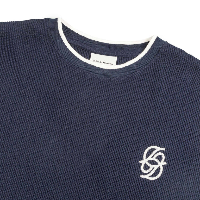 Drôle de Monsieur Le T-Shirt Waffle herregenser Marineblå