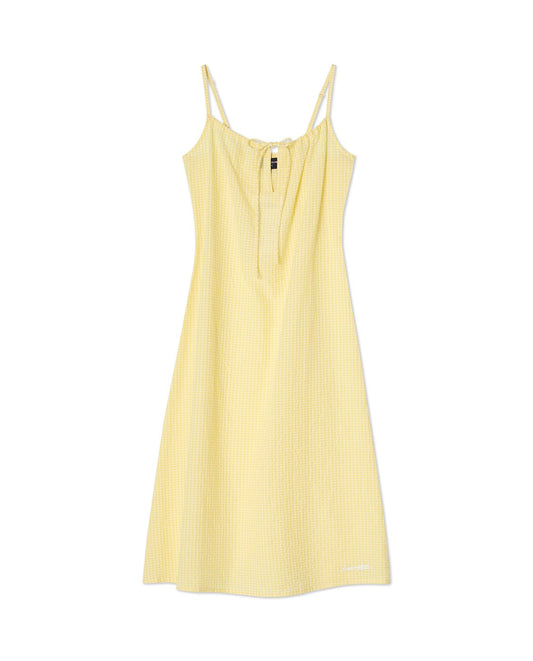 Lexington  Rutete nattkjole i bomull seersucker Gul/hvit