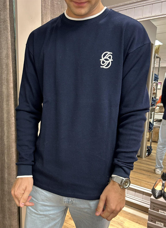 Drôle de Monsieur Le Shirt Waffle herregenser Marineblå - ZhosLaila