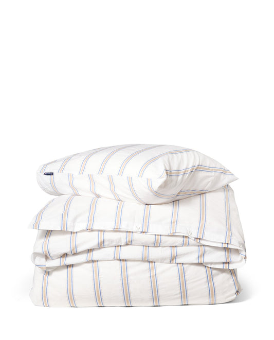 Lexington Dobby-stripet sengesett i vasket bomullspercale hvit/blå/beige 140x220cm