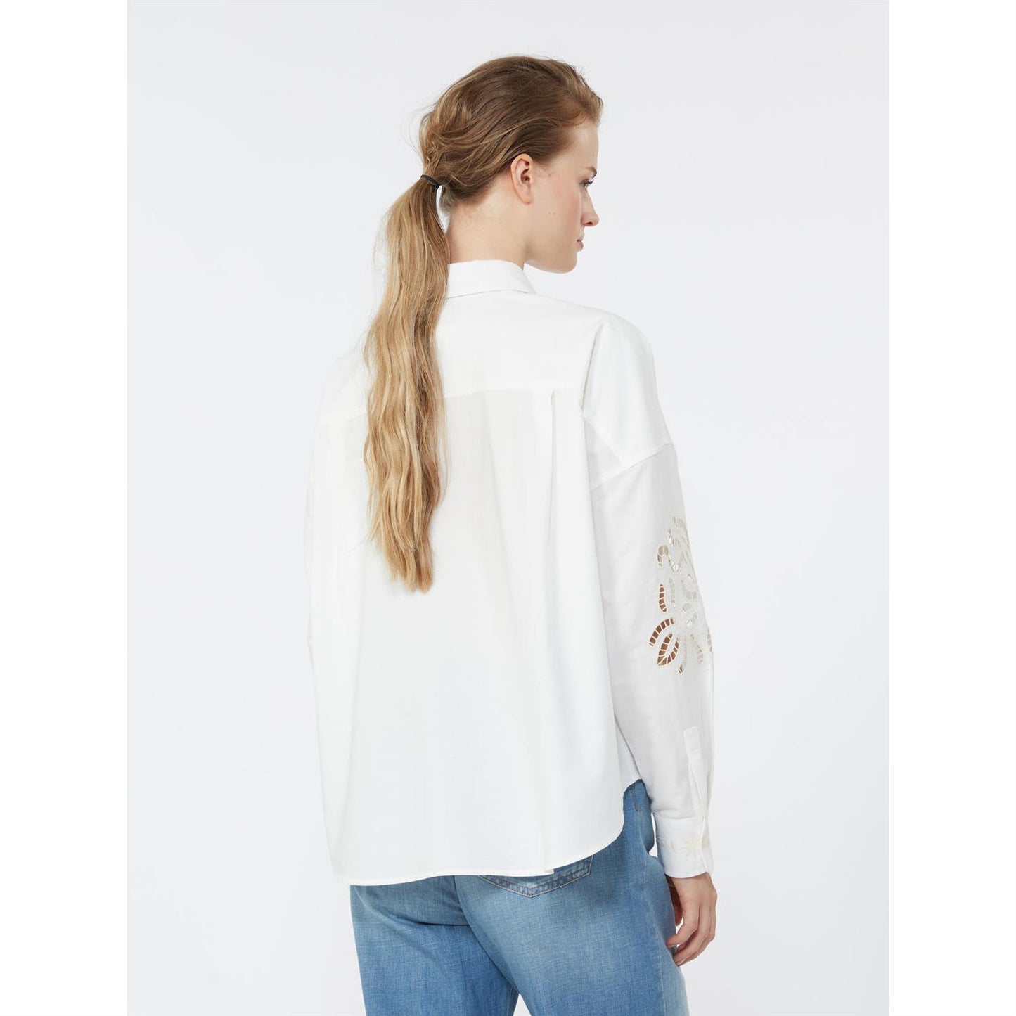 Max Mara Wkdfonte Bomullsbluse med blonder og broderier Hvit