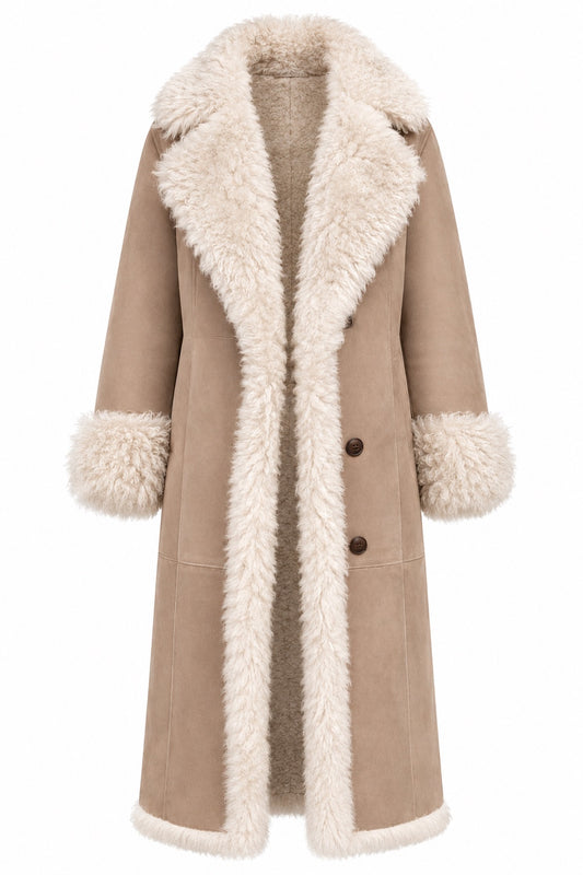 Møller Pels Scarlet vendbar lammeskinnskåpe 110cm Beige/Off-White