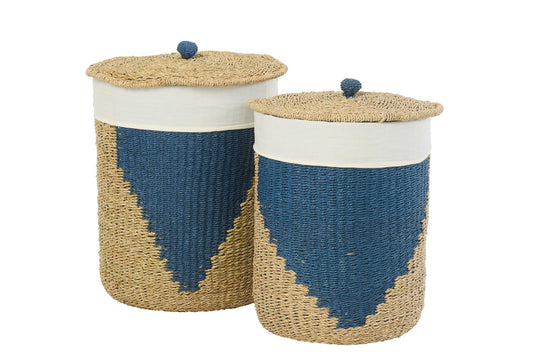 Set Of 2 Basket + Lid Paper Natural