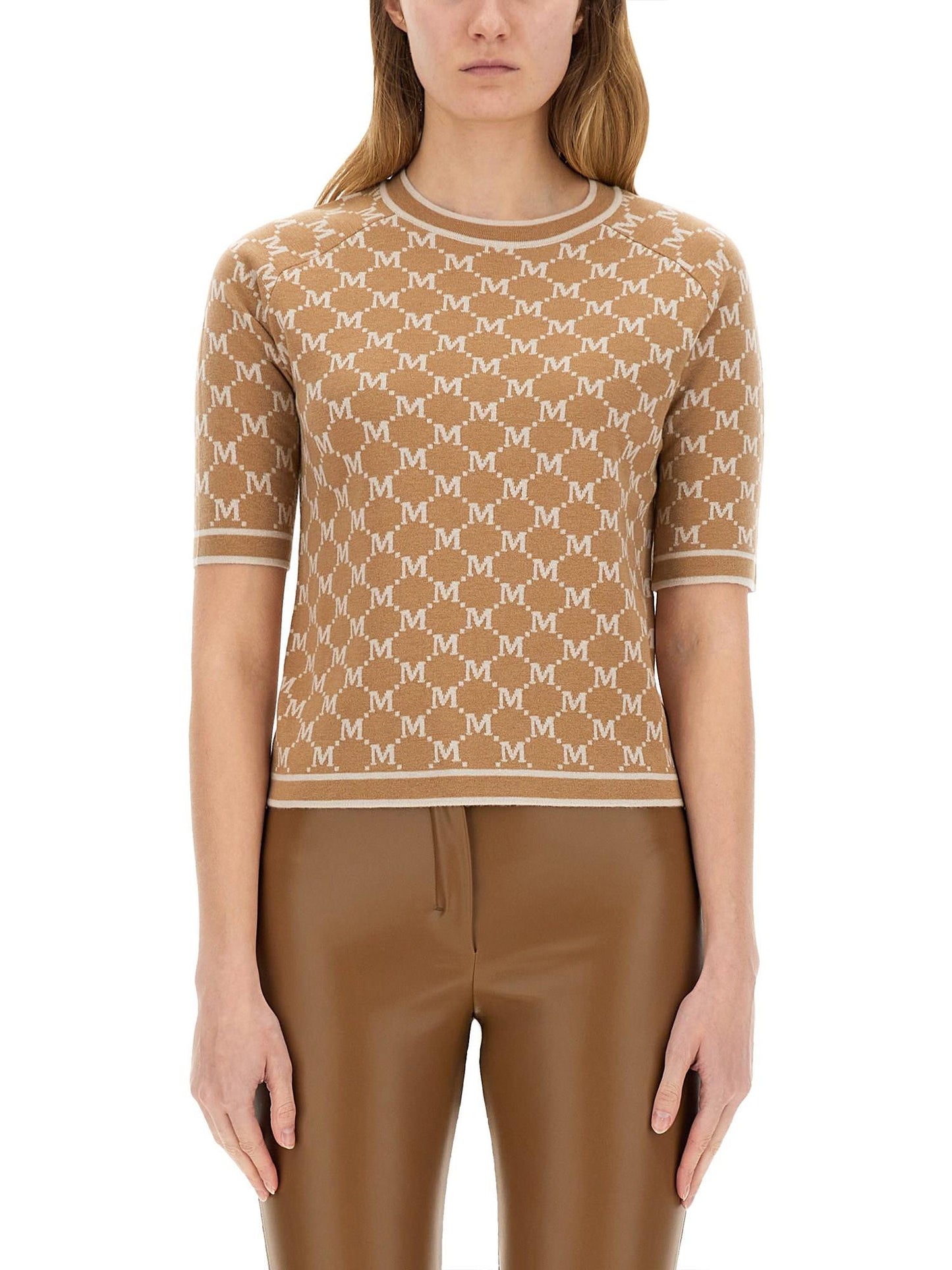 Max Mara Portici Jacquard ull- og kashmirgenser Camel