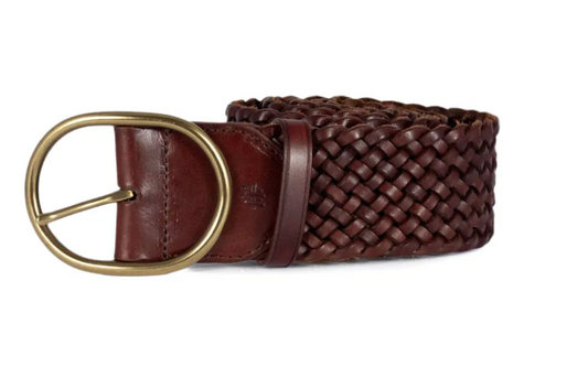Flettet skinn belte med oval spenne Brunt