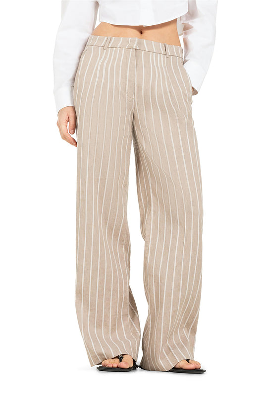 Cambio Mira vid lin bukse lang Pinstripe sandstorm/crem
