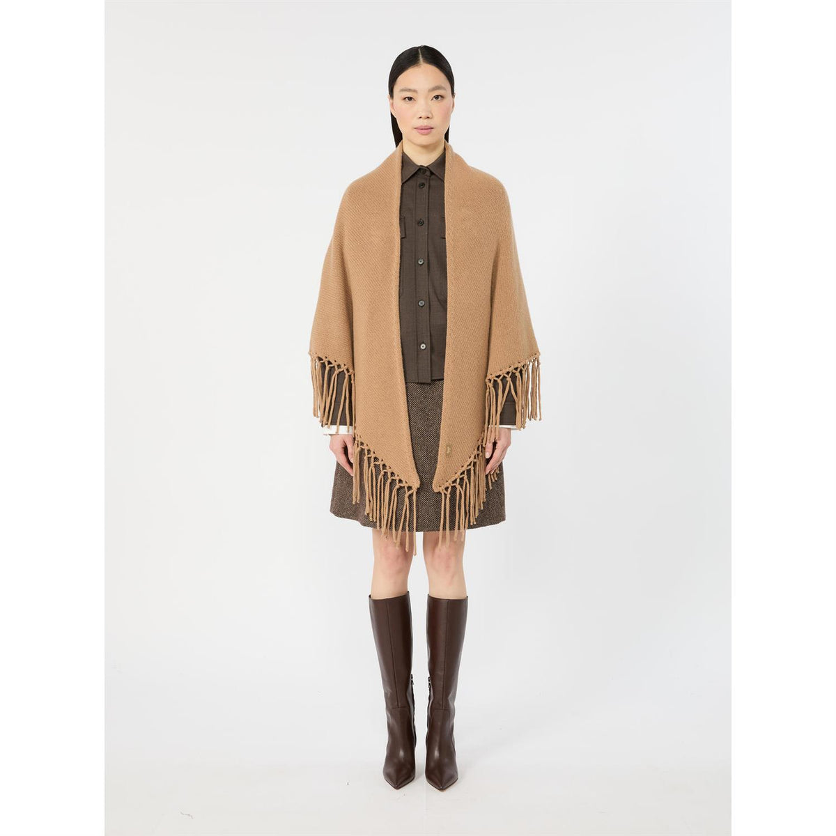 Max Mara Tornado frynset ullsjal Kamel