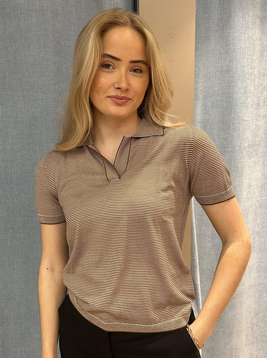 Pique t-shirt striper camel
