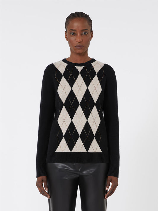 S Max Mara Soprano Argyle-ull- og kashmirgenser Sort