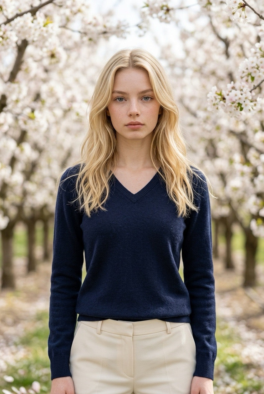Fluid V neck sweater deep blue sea
