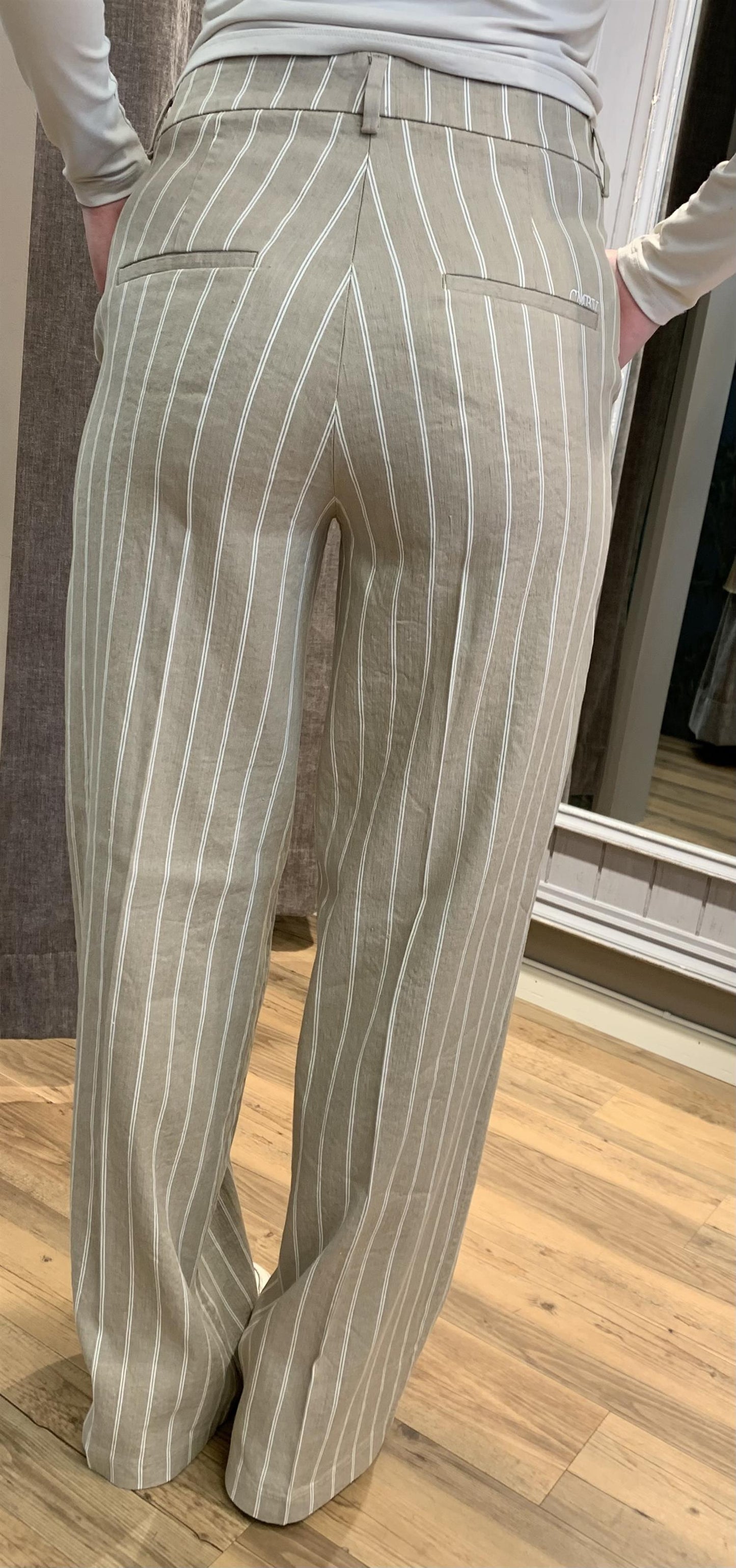 Cambio Mira vid lin bukse lang Pinstripe sandstorm/crem
