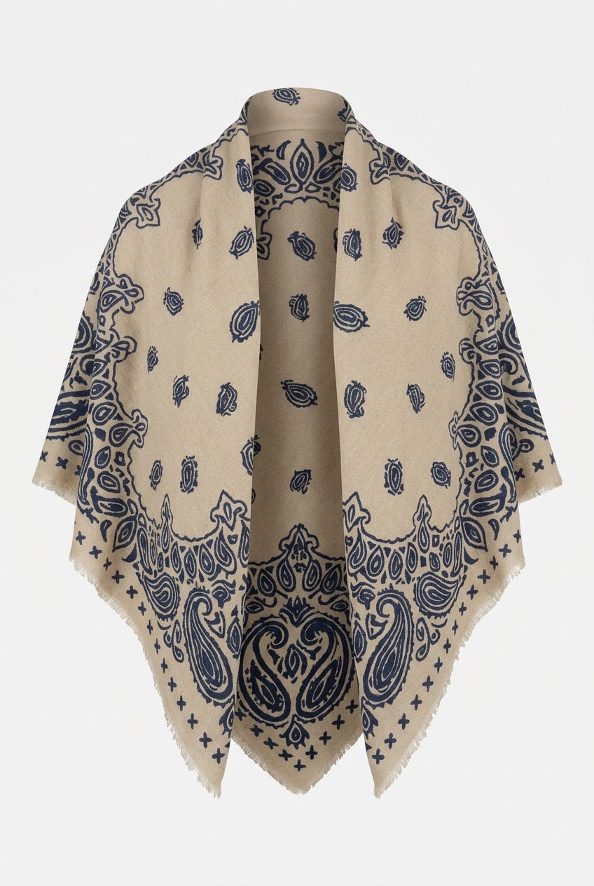 Mouleta Cashmere skjerf Blå mønstet og beige bunn