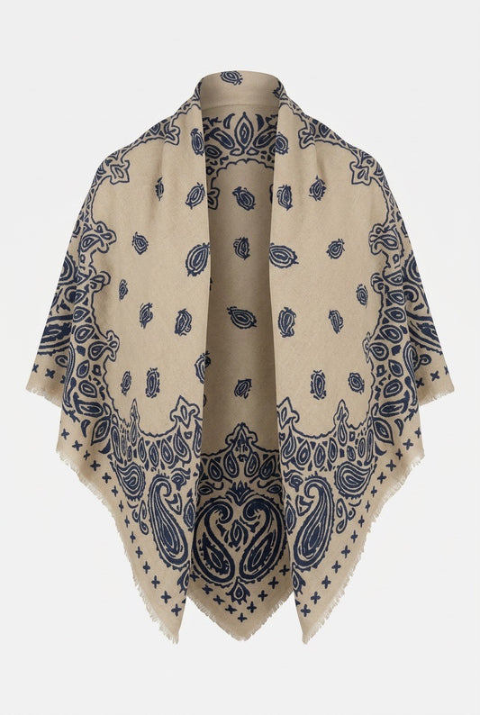 Mouleta Cashmere skjerf Blå mønstet og beige bunn