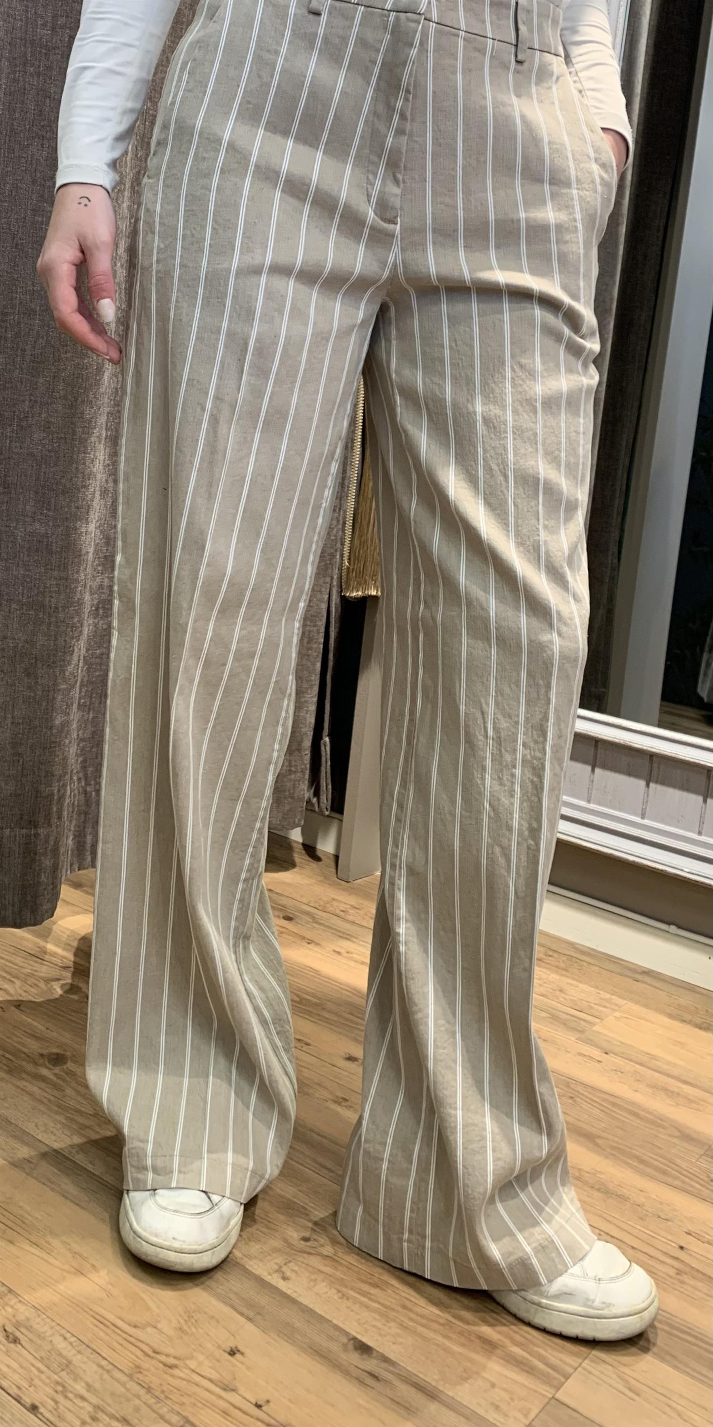Cambio Mira vid lin bukse lang Pinstripe sandstorm/crem