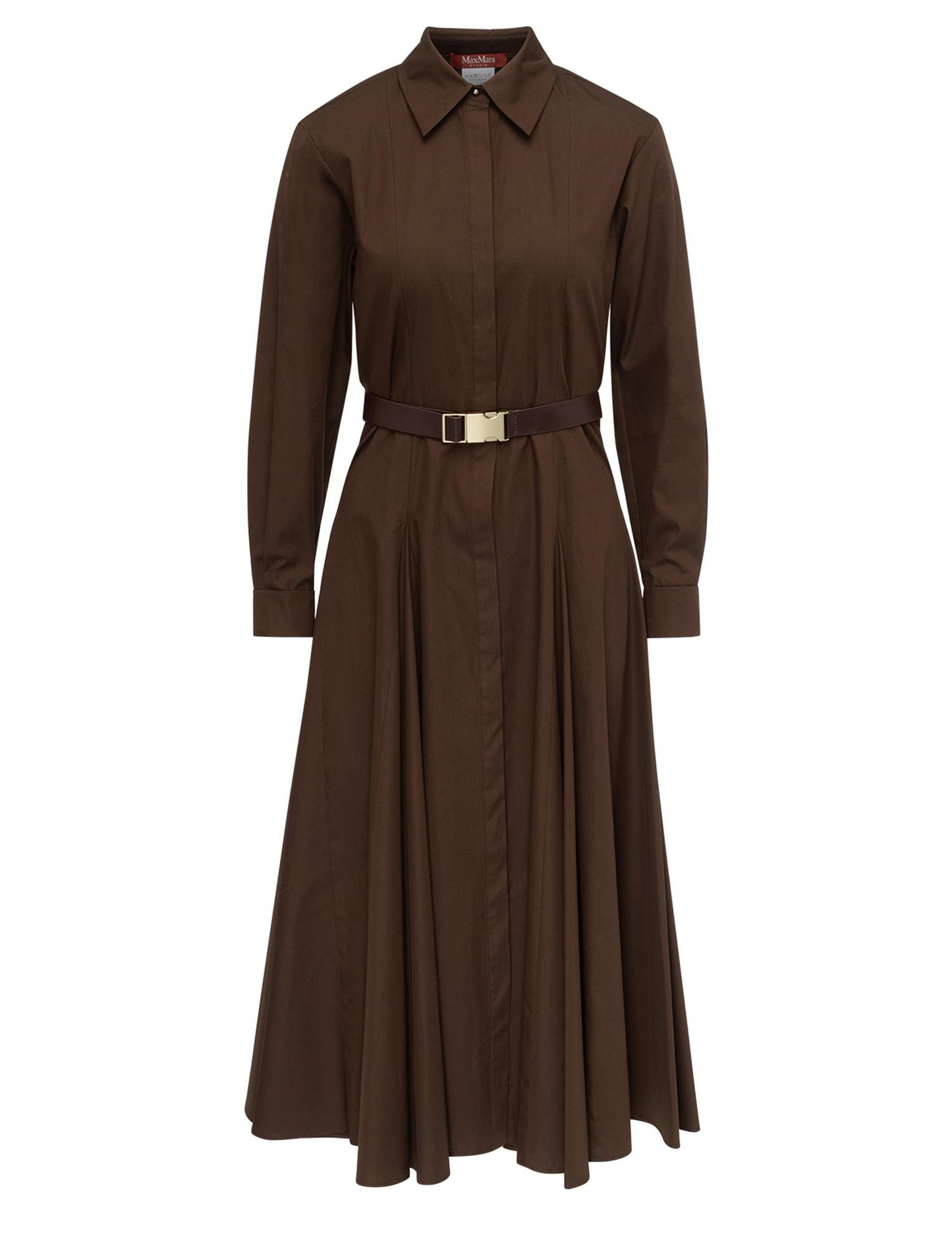 Max Mara Studio Dancing Bomullsskjortekjole Brun