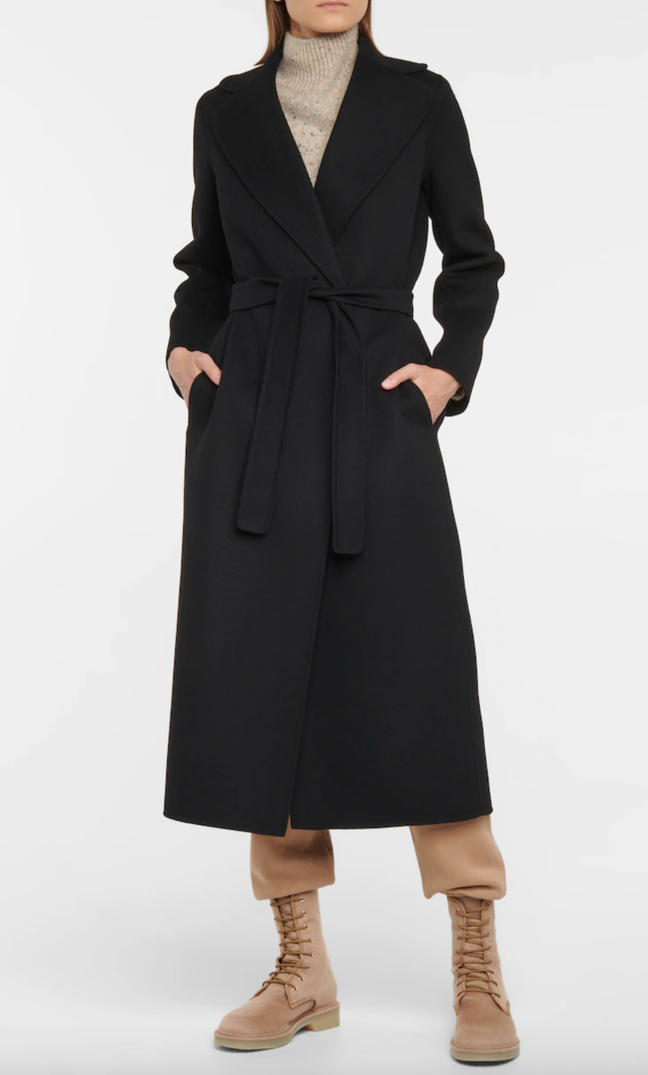 Max Mara Paola Kåpe i ull og kasjmir med belte Sort