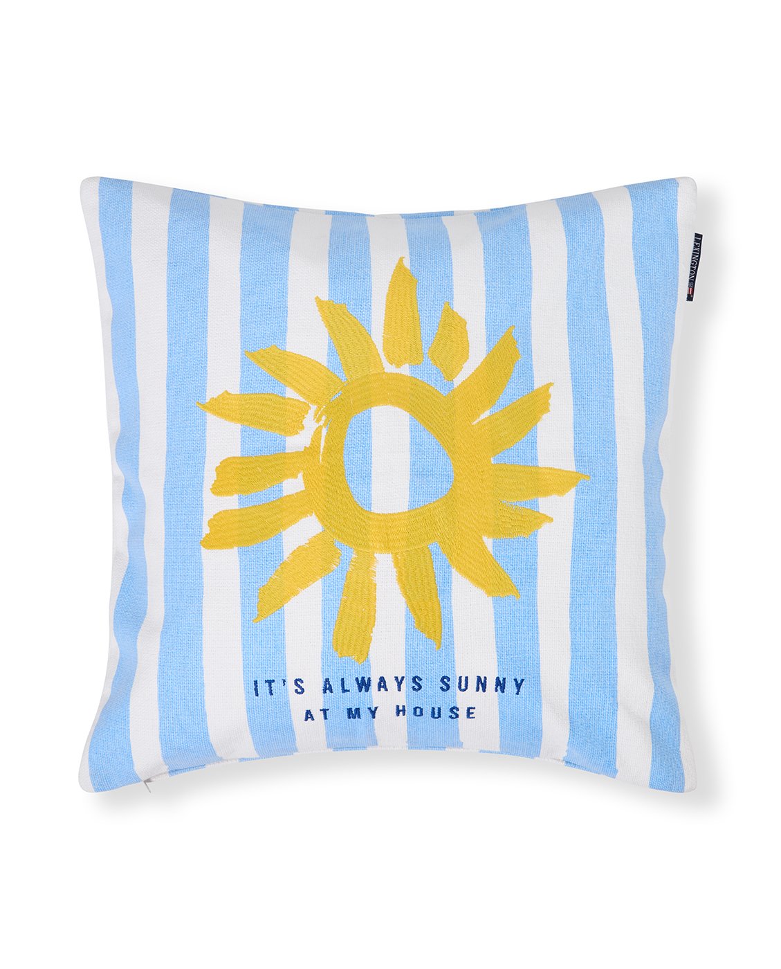 Lexington Sommerputetrekk med trykte striper i økologisk bomull blå/hvit/gul 50x50cm