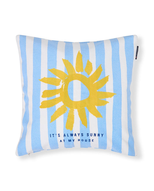 Lexington Sommerputetrekk med trykte striper i økologisk bomull blå/hvit/gul 50x50cm