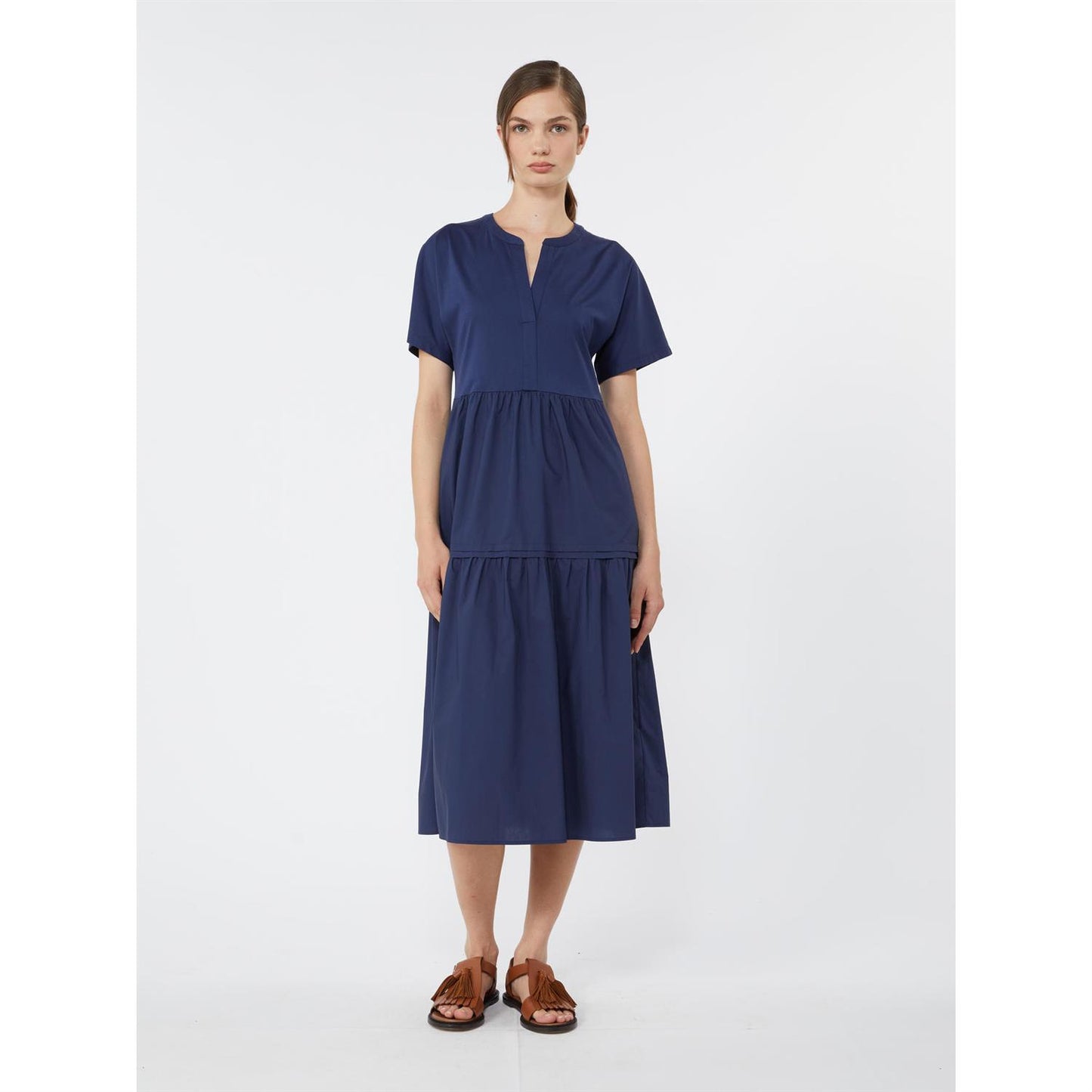 Max Mara Wkdcapsula kjole i bomullsjersey med Volanger Marineblå