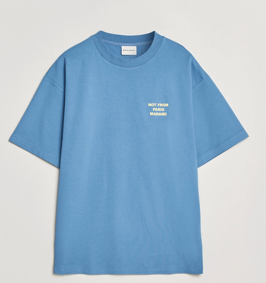 Drôle de Monsieur T-shirt "Not from Paris Madame" lyseblå