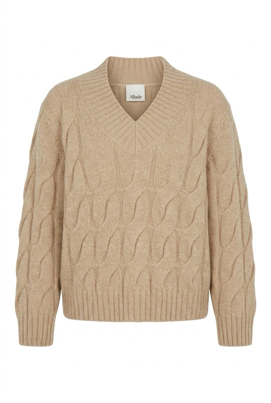 Allude Pullover V-hals og flettestrikk Beige