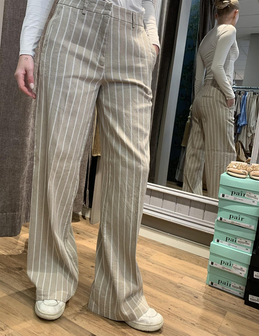 Cambio Mira vid lin bukse lang Pinstripe sandstorm/crem