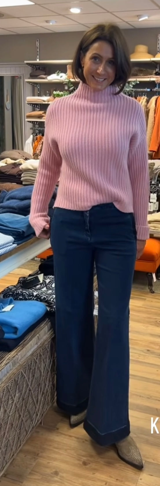 Shaft Flaire Smocking denim Stretch Blå