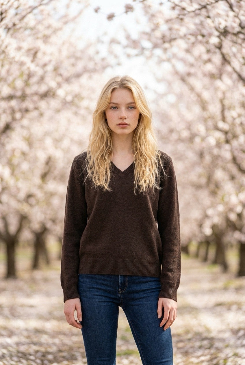 Henderson Cashmere Genser med V-hals i mokkafarge