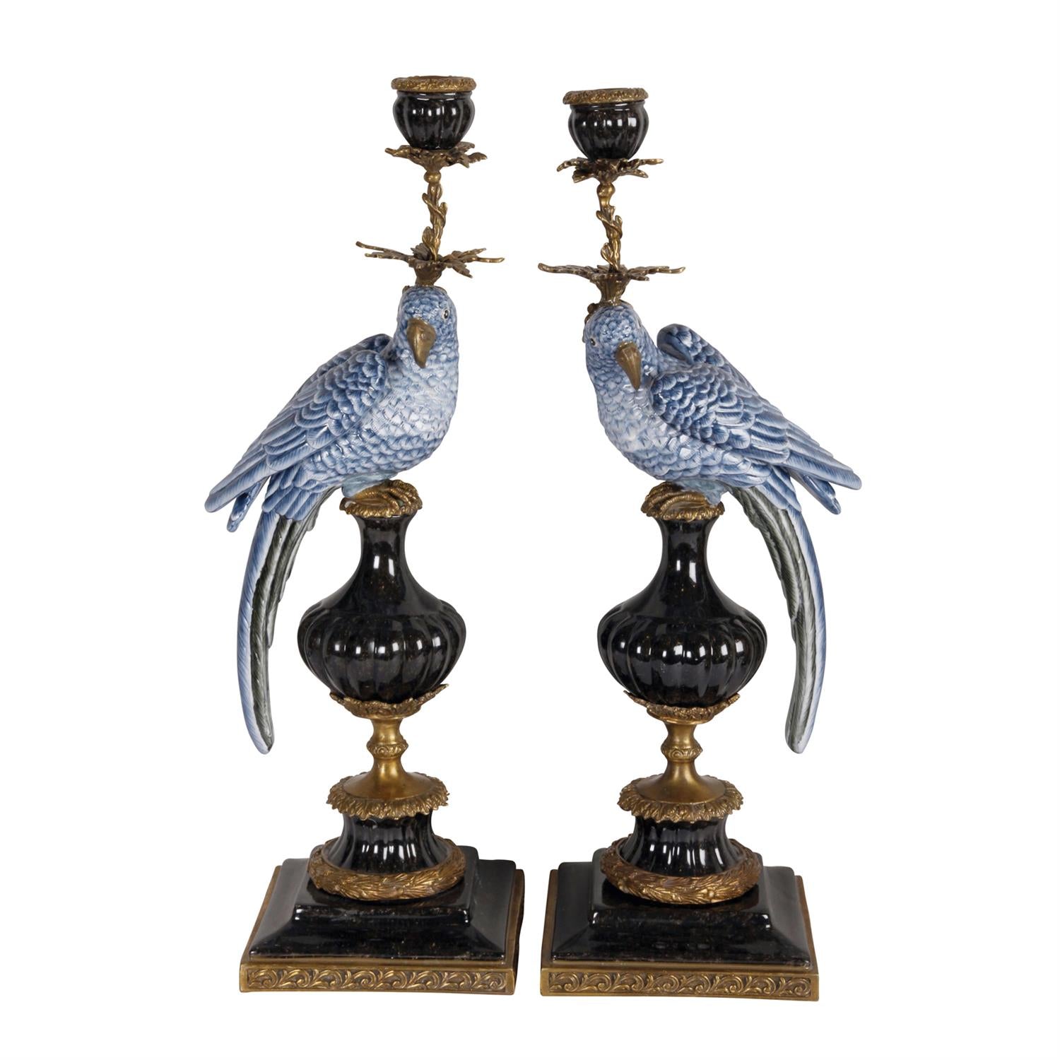 Candleholder Parrots Sq.base BLÅ SETT - ZhosLaila