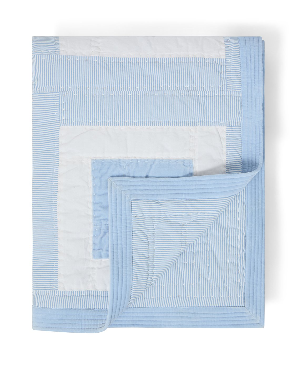 Lexington Home Quiltet patchwork sengeteppe i økologisk bomull Blå/hvit 160x240cm