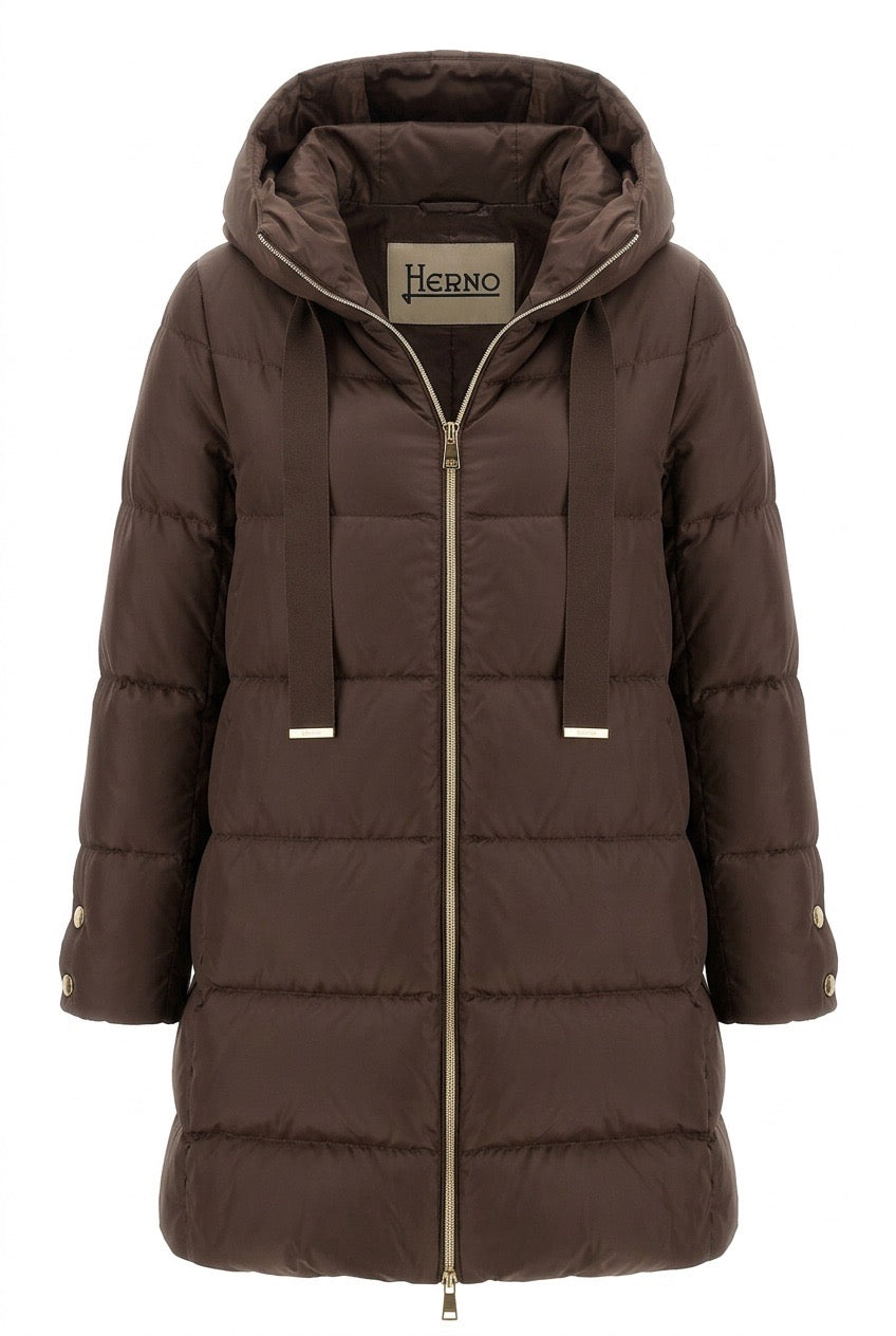 Herno Woven Half Coat Mørkebrun