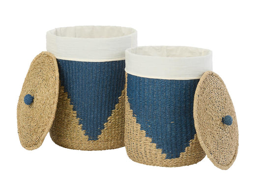 Set Of 2 Basket + Lid Paper Natural